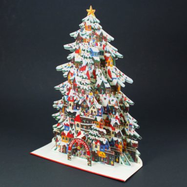 Shimmering Christmas Tree Village Pop Up Decorative Greeting Card
