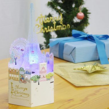 3D Laser Cut Merry Christmas Eiffel Tower Lights and Melody Pop Up Card