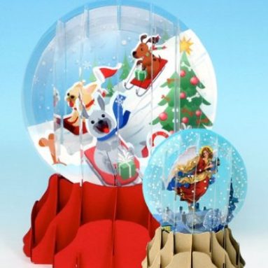 Greeting Card Pop-up 3-d Snow Globe Holiday Dogs